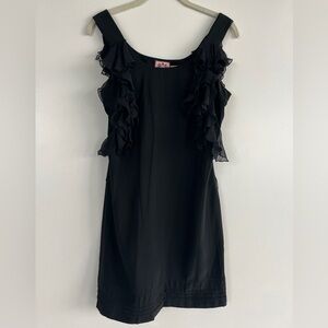 Juicy Couture Black 100% Silk Above Knee Sleeveless Ruffle Dress Size 0